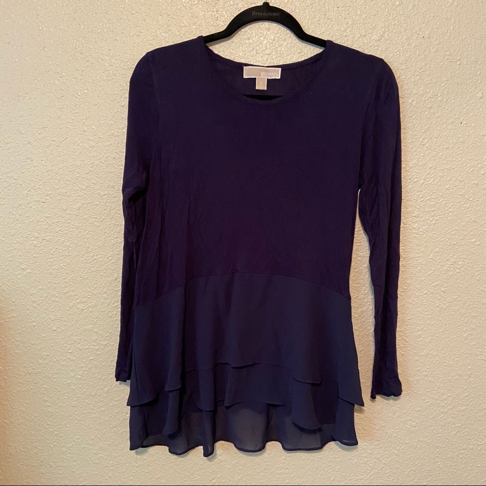 Michael Kors Blue Flowy Tiered Sheer Top
